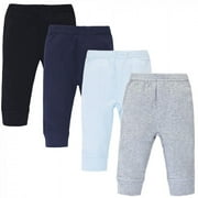 Touched by Nature Baby and Toddler Boy Organic Cotton Pants 4pk, Navy Gray Solid, 0-3 Months